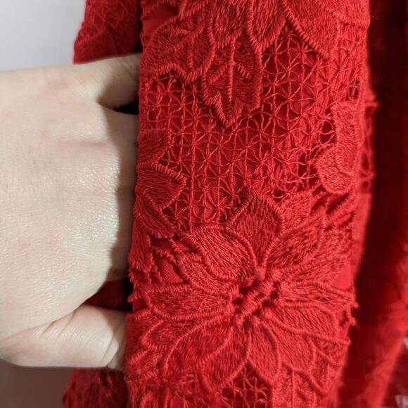 NICHOLAS Rouleau Red Lace Sleeveless V-Neck Midi Dress Size 6 Women's Preowned - Picture 9 of 13